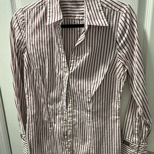 Women’s Express Red and White Striped Dress Shirt